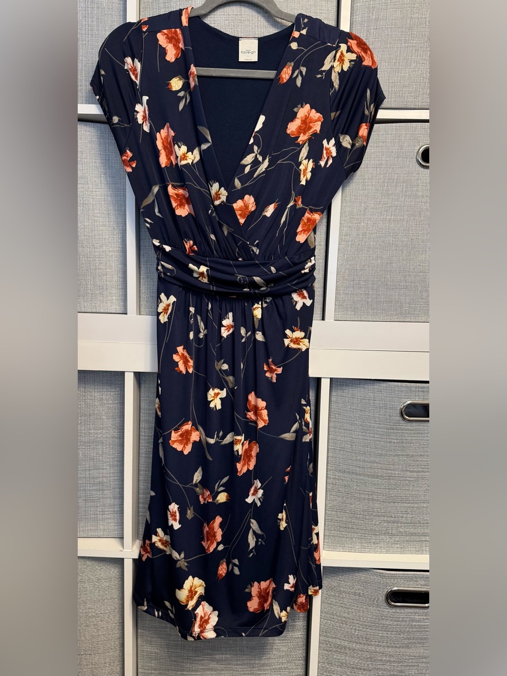 Kaileigh Navy Wrap Maxi Dress with Coral and Cream Florals